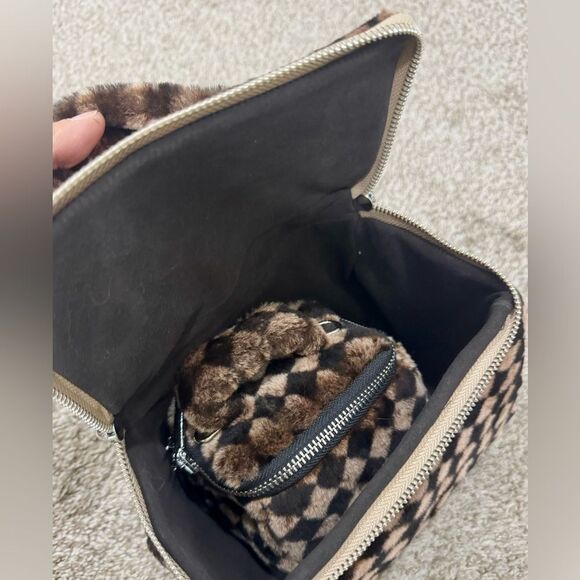 Checkerboard Real Shearling Leather Handmade Boxy Bag Set/Lamb Fur Crossbody Bag - Picture 16 of 16